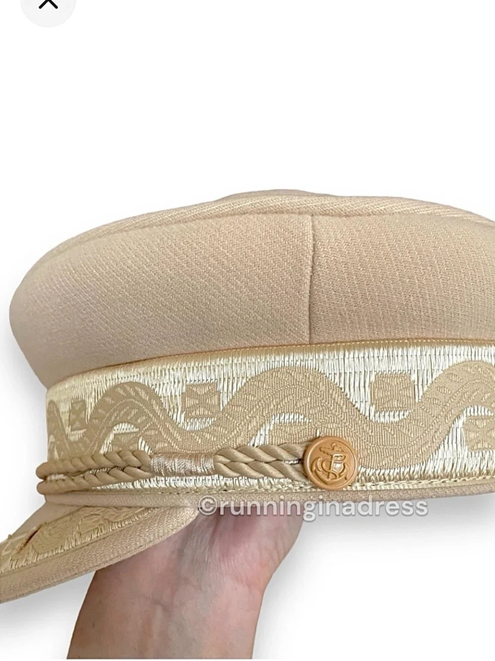 NWT Lack of Color Riviera Cap Cream Gold Anchor Button Baker Boy Hat M 57cm